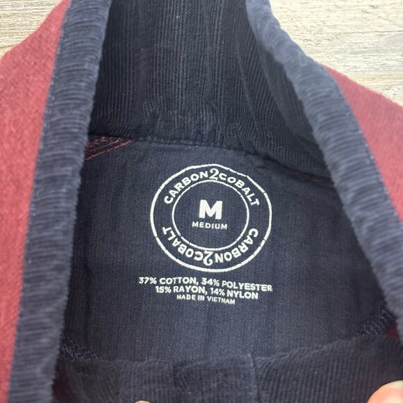 Carbon2Cobalt Red Blue Mens M 1/4 Button Mock Minimalist Casual Pullover Sweater - Picture 4 of 9